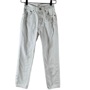 Moussy Womens Vintage Howa Cropped Jeans White Distressed High Rise Denim 24